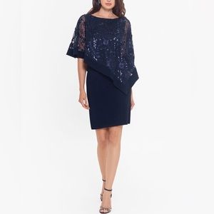 XSCAPE Womens Navy Sequin Above The Knee Dress